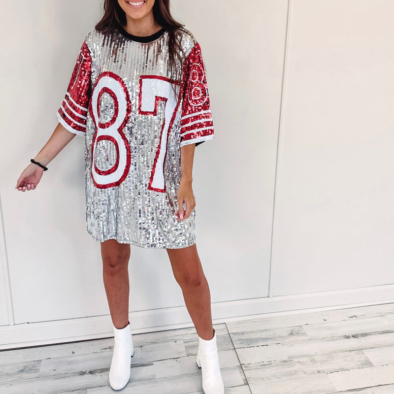 GAMEDAY SEQUIN #87 JERSEY DRESS/TUNIC/TOP