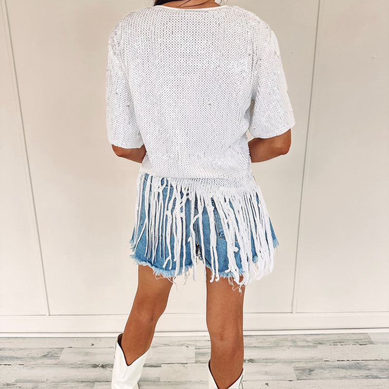 Gameday Fringe Sequin Top