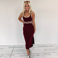 Cami Midi Dress - Burgundy/Tan