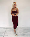 Cami Midi Dress - Burgundy/Tan