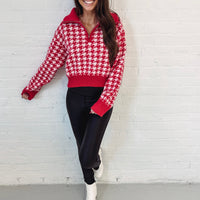 Houndstooth Half Zip - Red