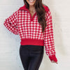 Houndstooth Half Zip - Red