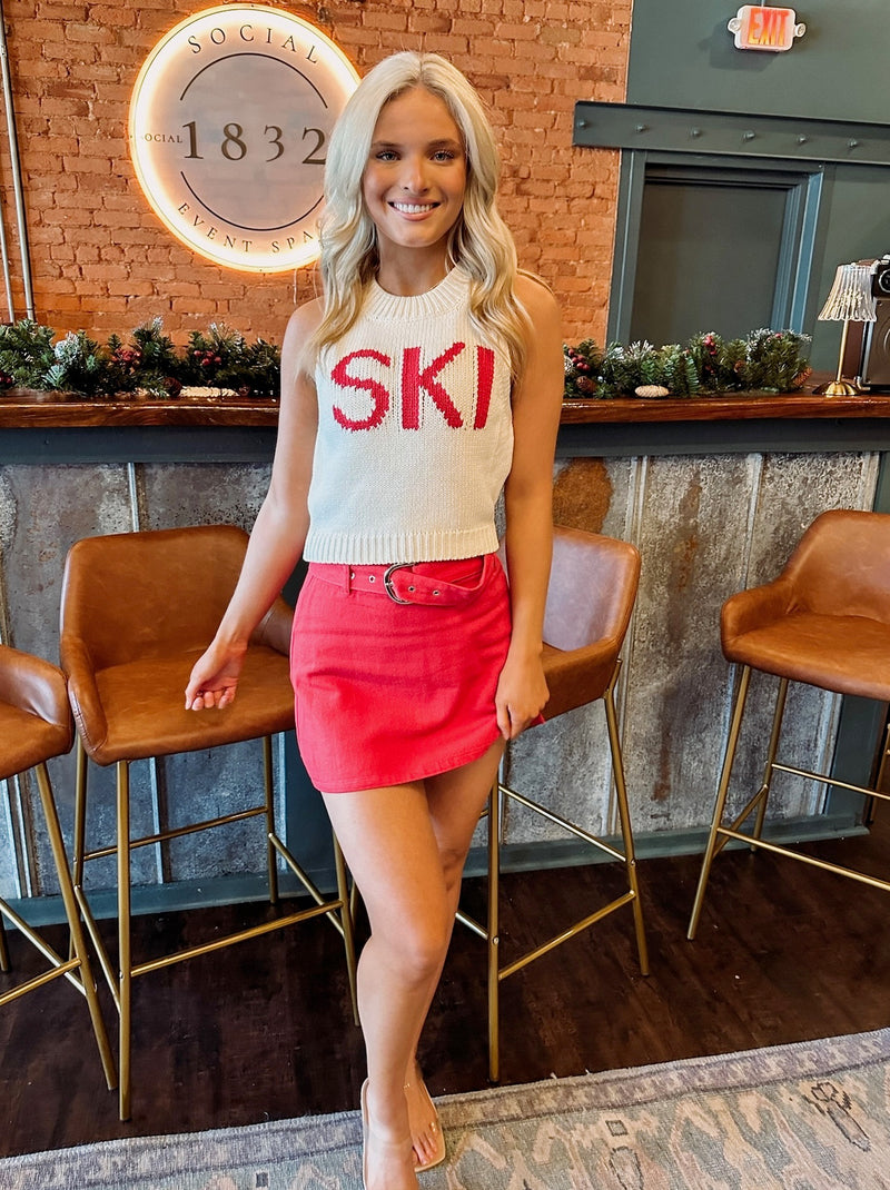 SKI Sweater Vest - Cream/Red