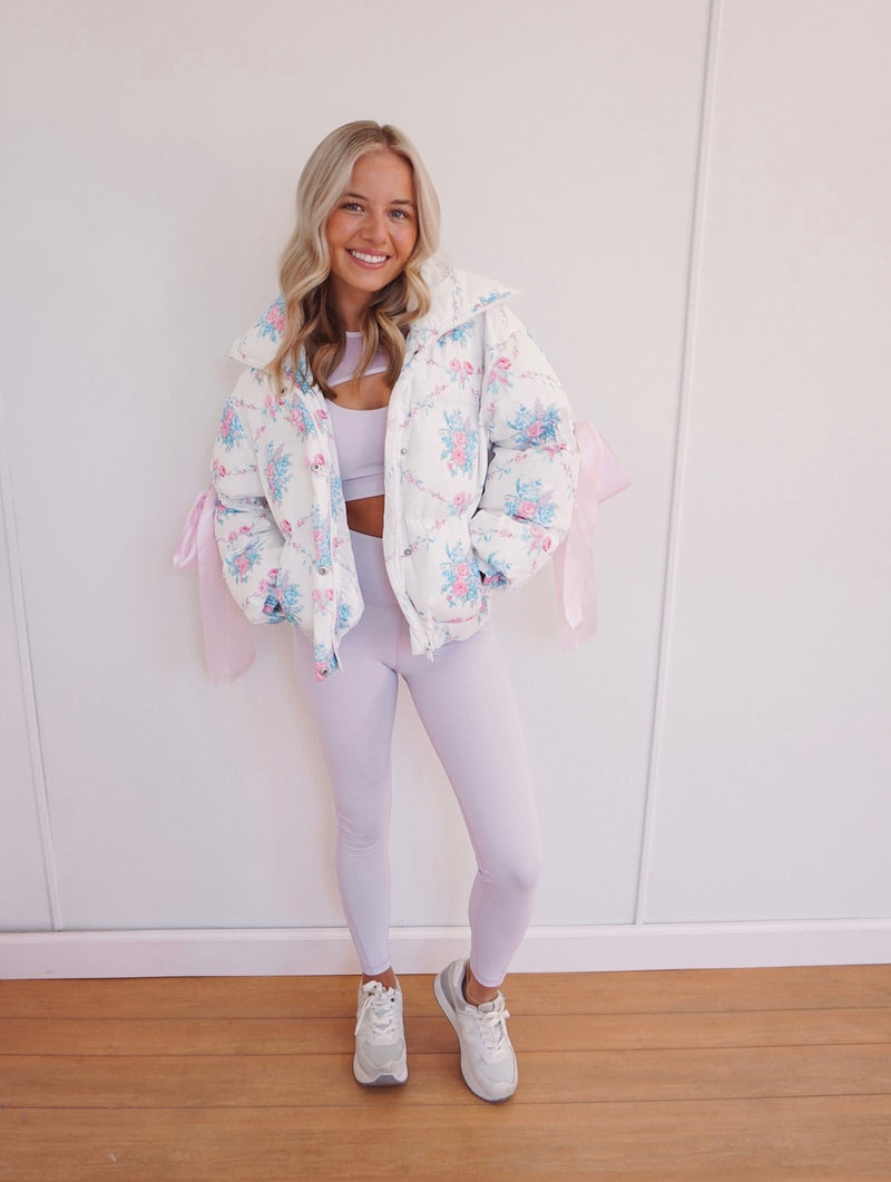 Floral Puffer Jacket - White