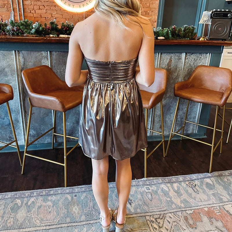 Metallic Mini Dress - Bronze