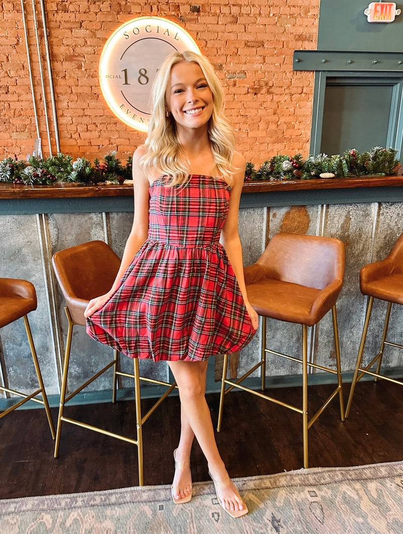 Plaid Mini Dress - Red