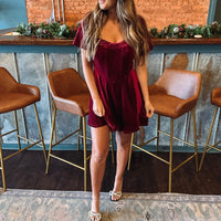 Velvet Puff Sleeve Mini Dress - Burgundy