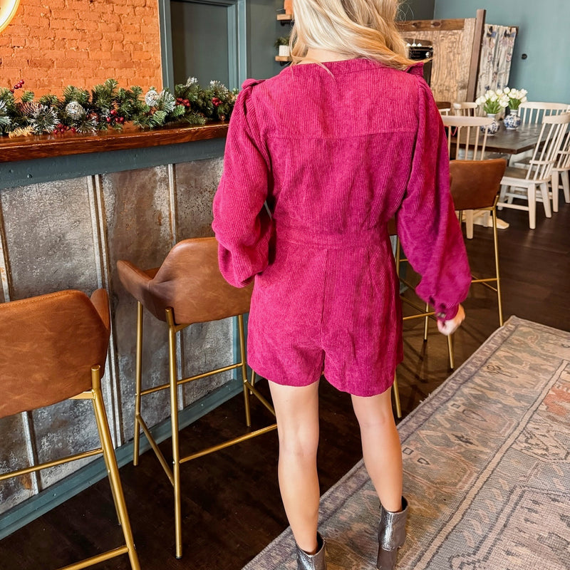 Blakely Corduroy Romper - Burgundy