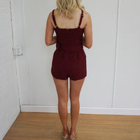 Presley Tweed Romper - Burgundy