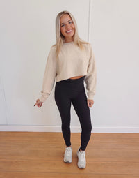 Camille Cropped Ribbed Pullover - Tan