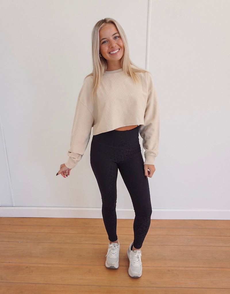 Camille Cropped Ribbed Pullover - Tan