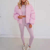 Ditsy Floral Puffer Jacket - Pink