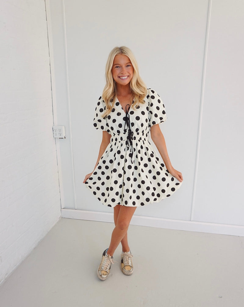 Sallie Polka Dot Dress - Cream/Black