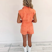 Collins Denim Romper - Orange