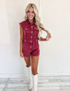 Collins Denim Romper - Burgundy