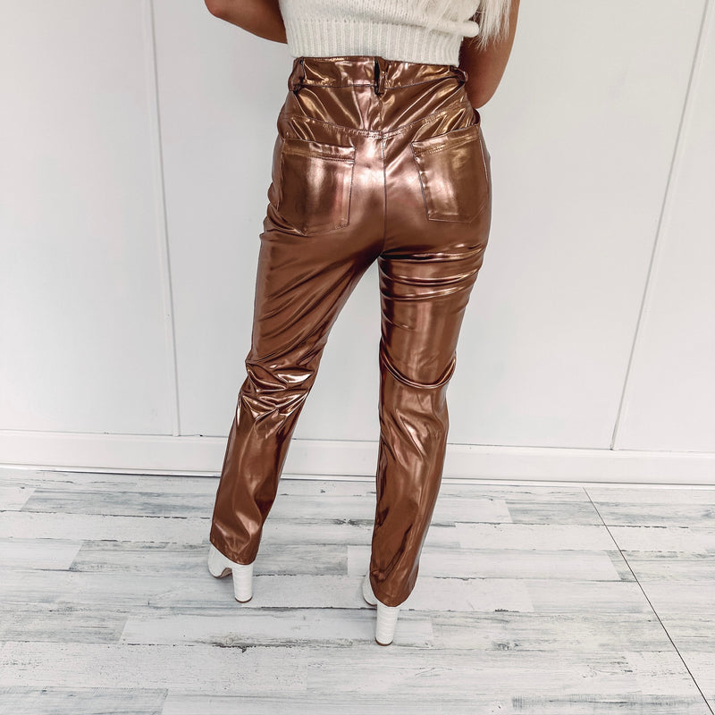 Metallic Leather Pants - Copper