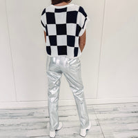 Metallic Leather Pants - Silver