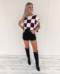 Checkered Sweater Vest - Crimson