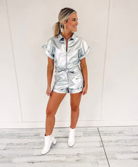 Kelsey Faux Leather Romper - Silver