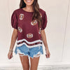 Sequin Football Top - Maroon