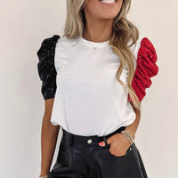 Red/Black Sequin Sleeve Top