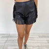 Faux Leather Fringe Shorts - Black