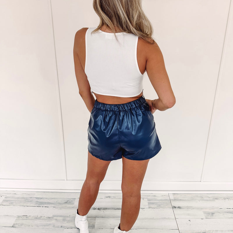 Kinsley Faux Leather Shorts - Navy