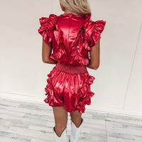 Ellie Smocked Romper - Red Metallic