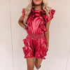 Ellie Smocked Romper - Red Metallic