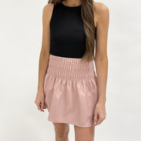 Smocked Faux Leather Mini Skirt