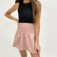 Smocked Faux Leather Mini Skirt