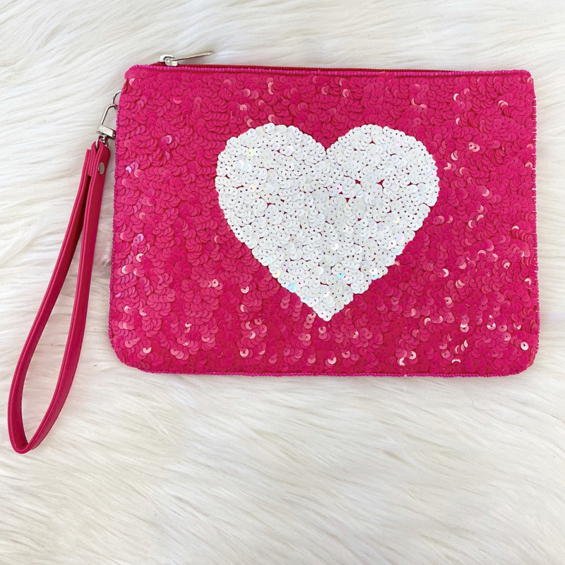 Sequin Heart Clutch