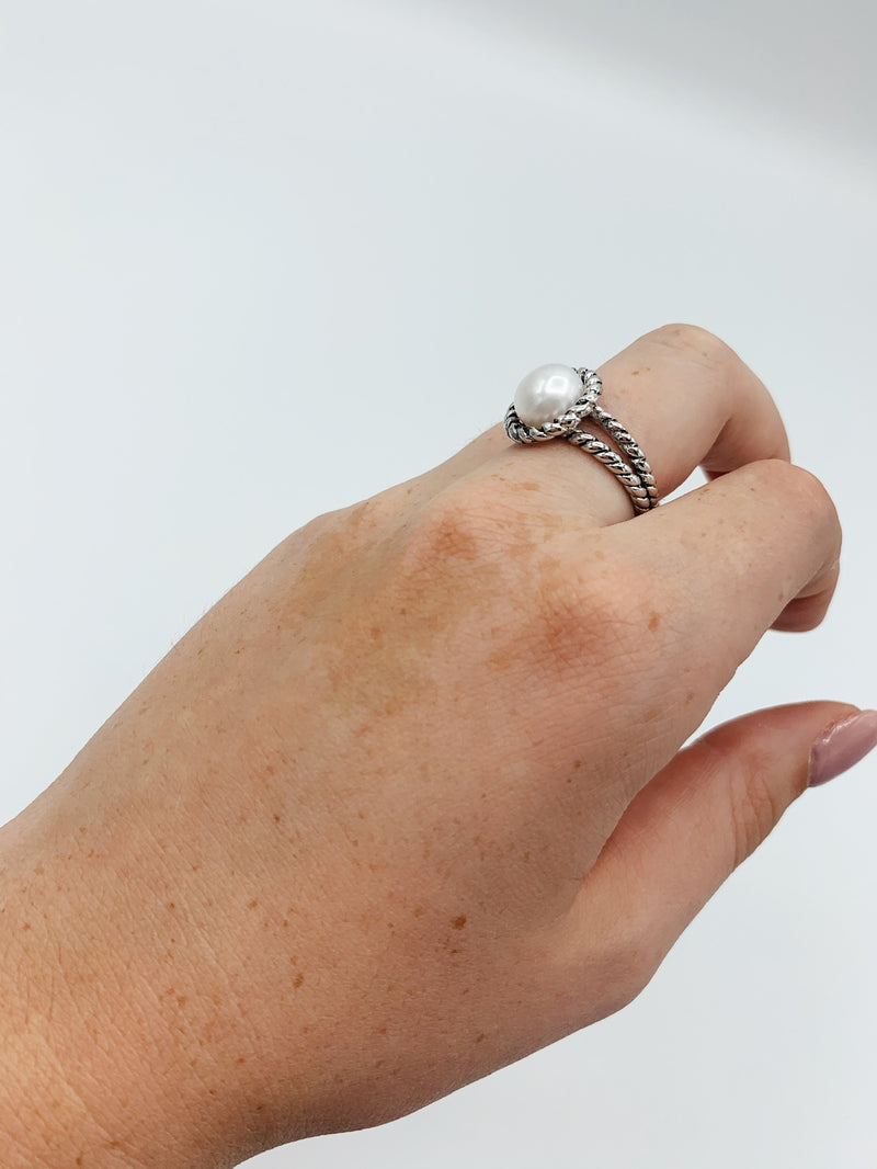 The Sterling Silver Pearl Cable Ring