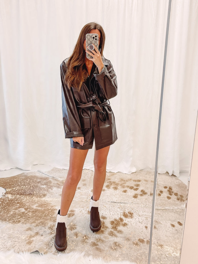 Espresso Faux Leather Coat