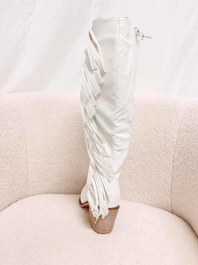 White Fringe Cowboy Boot