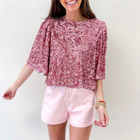 Flutter Sleeve Sequin Top