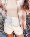 Cream Faux Leather Shorts