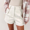 Cream Faux Leather Shorts