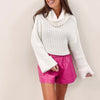 Adair Smocked Leather Shorts - Hot Pink