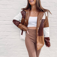 Color block Brown Puffer Jacket