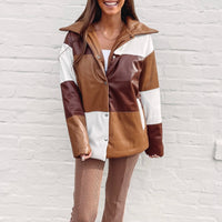 Color block Brown Puffer Jacket