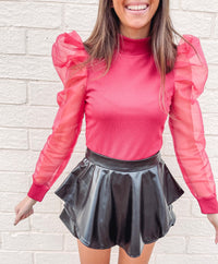 Faux Leather Ruffle Skort