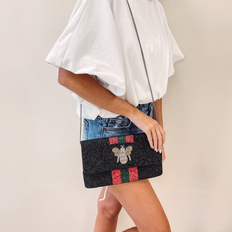 Beaded Bee Crossbody + Clutch