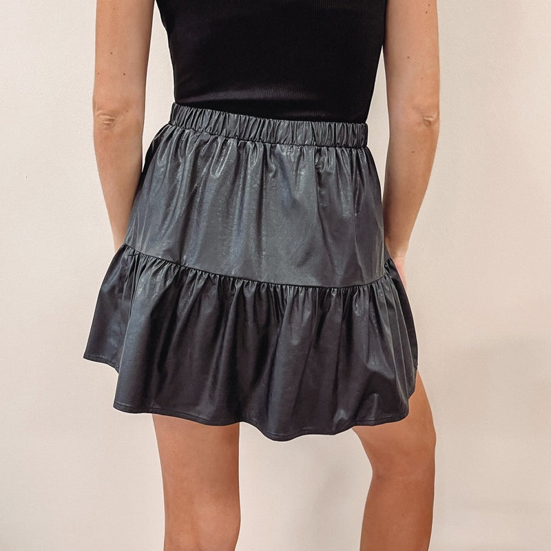 Faux Leather Ruffle Skirt