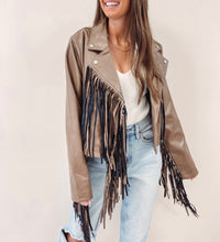 Brown Fringe Faux Leather Jacket