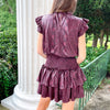 Snakeprint Smocked Dress - Burgundy