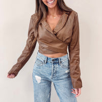 Cropped Leather Blazer