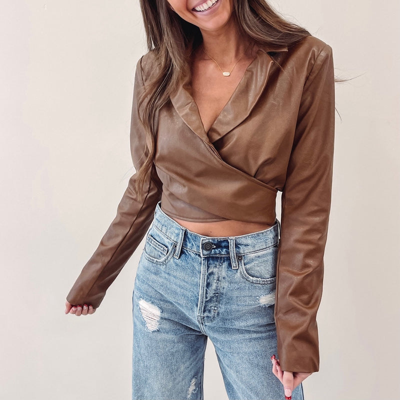 Cropped Leather Blazer