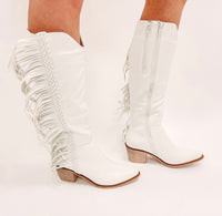 White Fringe Cowboy Boot