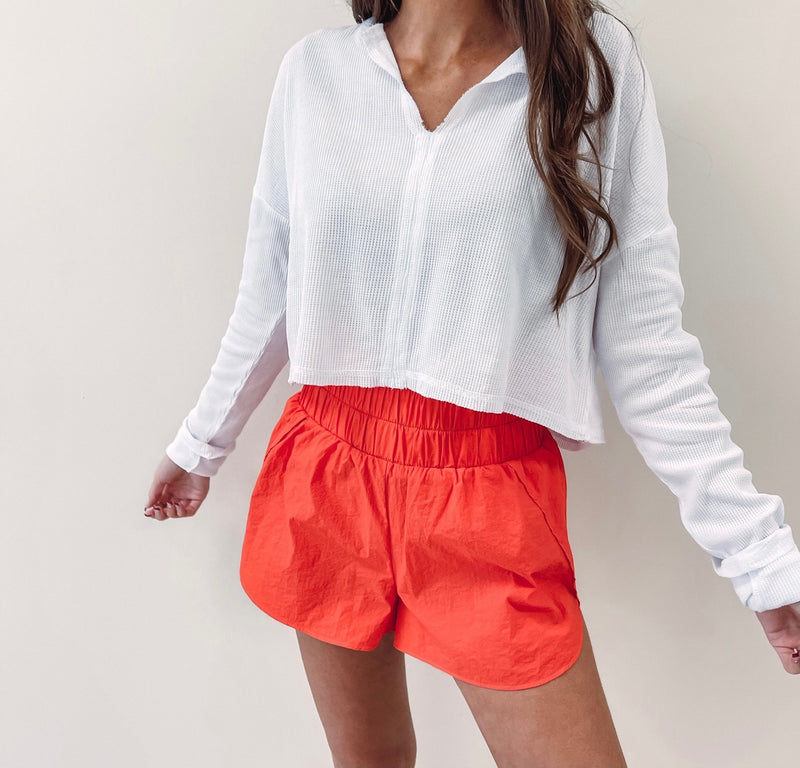 Smocked Athletic Shorts - Coral